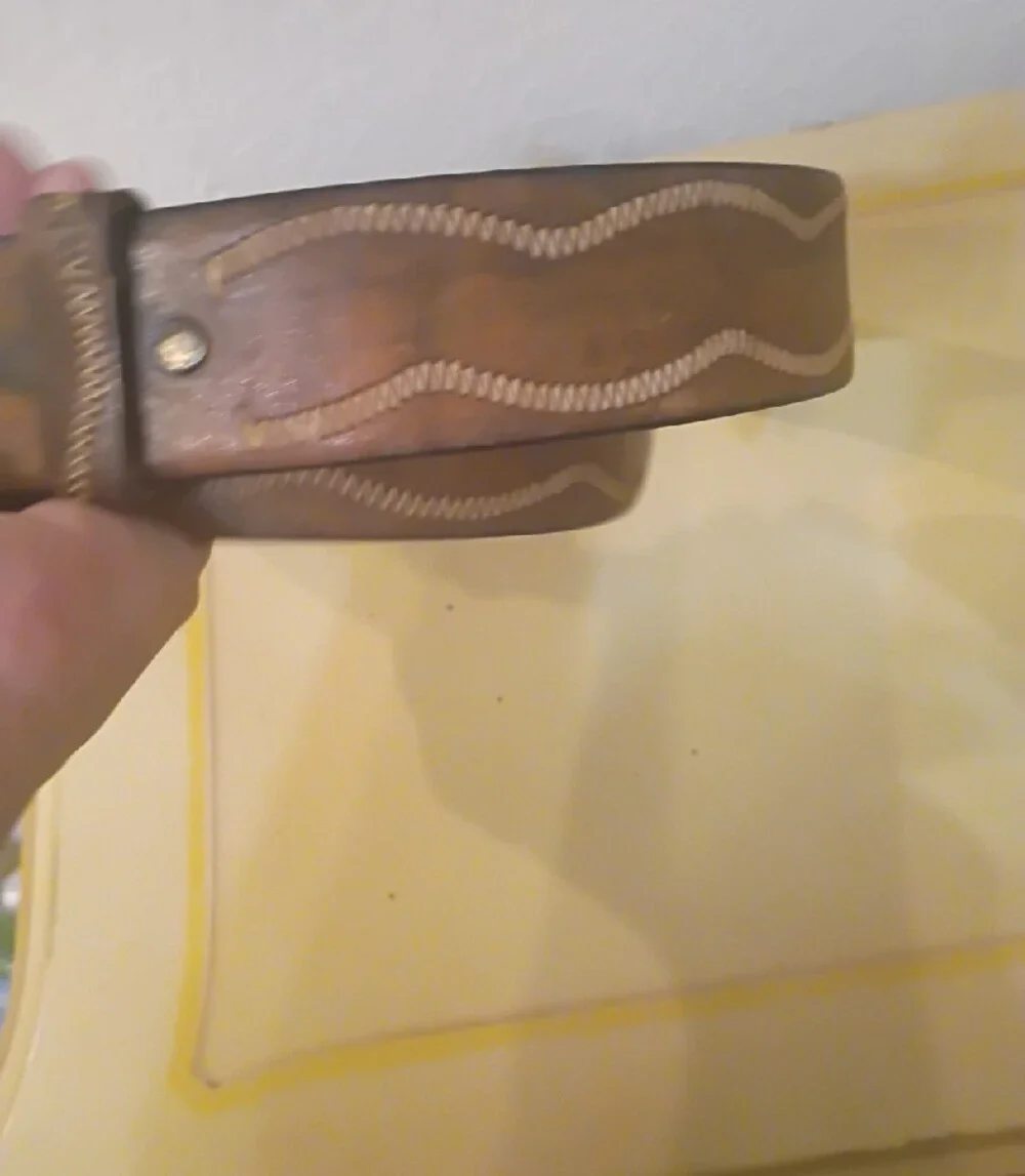 Men's Brown Leather Belt with Contrast Stitching MAC Name Engraved